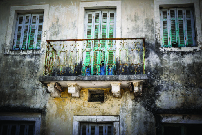 Lapsed traditional Greek house at Corfu Island Greece