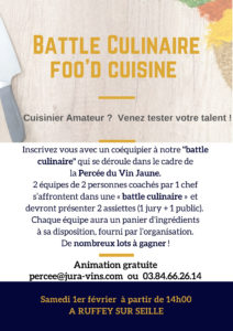 Flyer du concours battle Culinaire pour la 23ème percée du Vin Jaune à Ruffey-sur-Seille