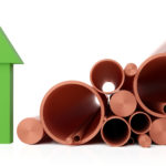 Copper pipes ande green arrow 3D rendering