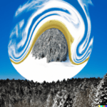 DALL·E 2023-03-14 11.29.46 – Une montagne du Jura sous la neige dans le style de Salvador Dalí