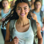 Portrait of a female student with a backpack going to college