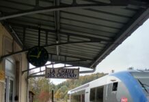 Départ d’un train en gare de La-Chaux-des-Crotenay.