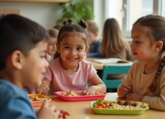 illustration d'une cantine avec des enfants