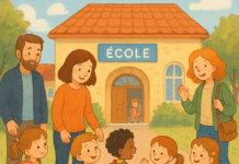 Illustration famille rentrée scolaire 2025