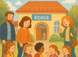 Illustration famille rentrée scolaire 2025