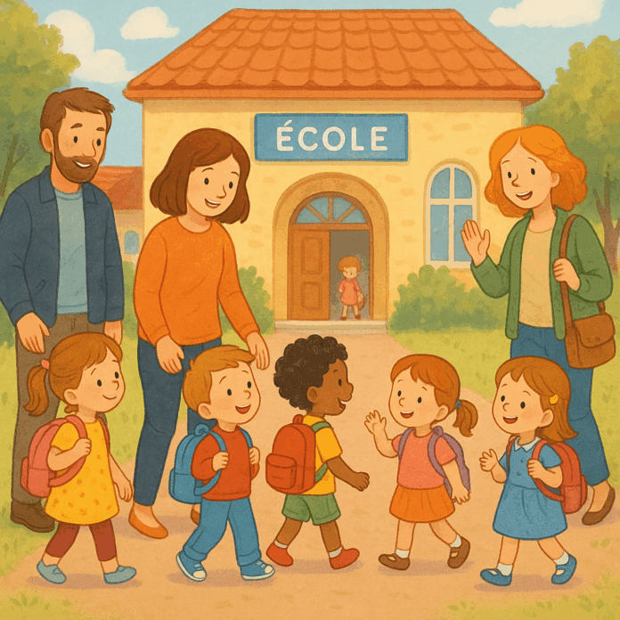 Illustration famille rentrée scolaire 2025