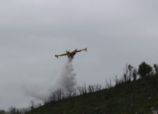 Avion "Dash" en train de propager de l'eau