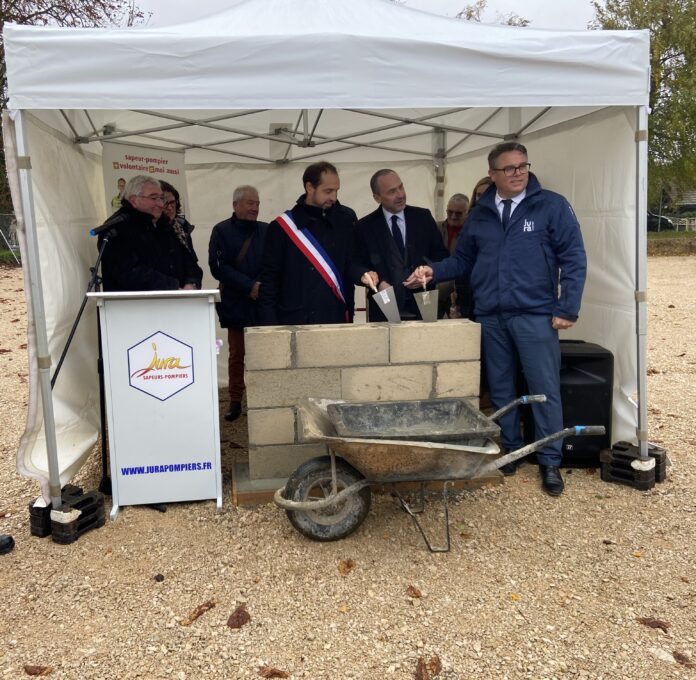 Première pierre caserne Saint-Aubin caserne de pompiers Saint-Aubin