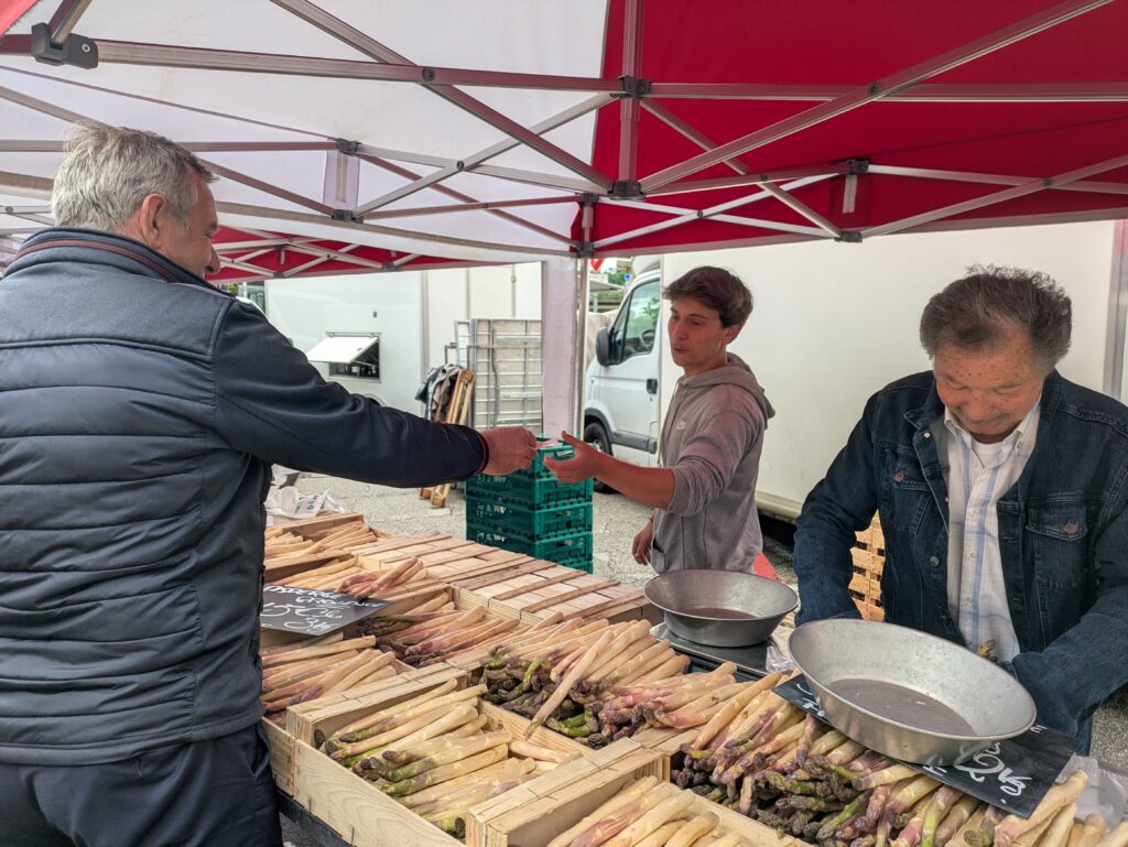 Bottes d’asperges en vente au marché de Louhans