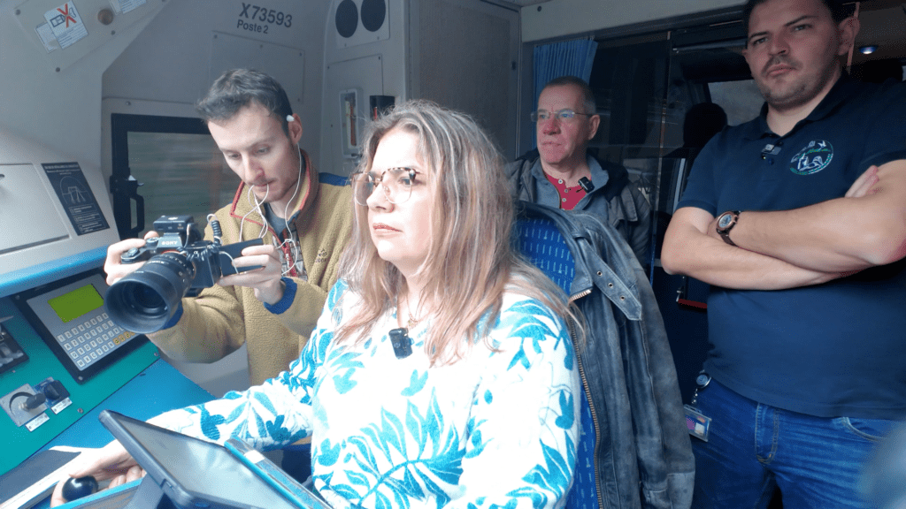 Tournage dans la cabine de conducteur d’un train