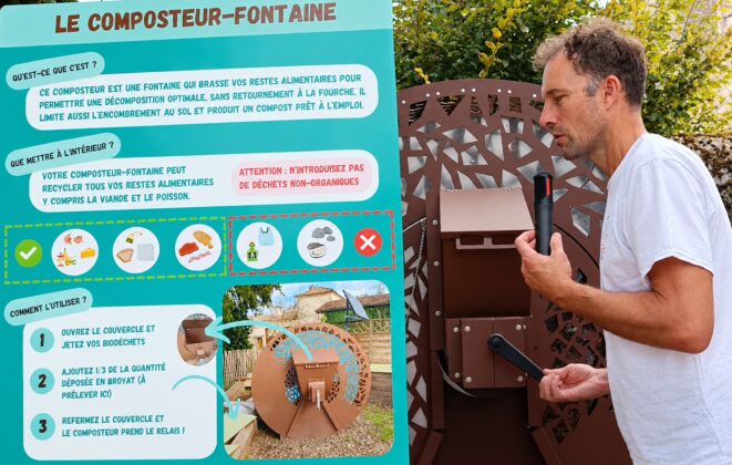 Composteur-fontaine urbain en bois, modèle grand format
